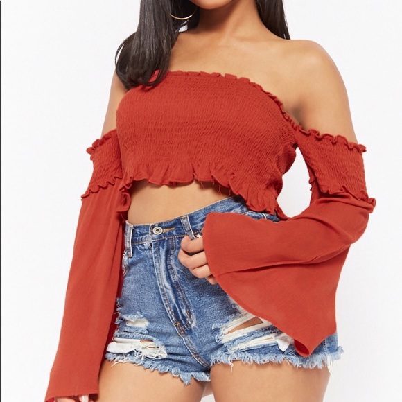 Smoked Off-the-shoulder Crop Top - Picture 1 of 1